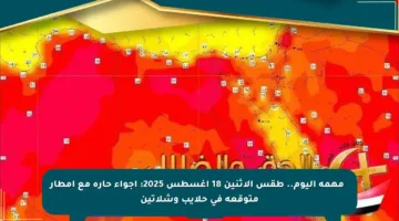 🔴 مهمة اليوم.. طقس الإثنين 18 أغسطس 2025: أجواء حارة مع أمطار متوقعة في حلايب وشلاتين